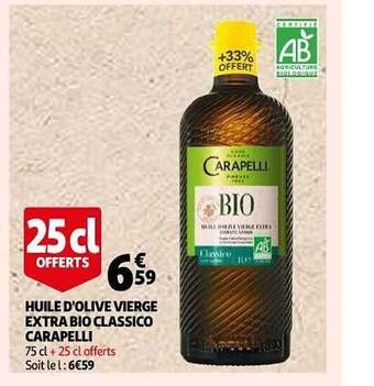 Auchan Huile D'olive Vierge Extra Bio Classico Carapelli offre