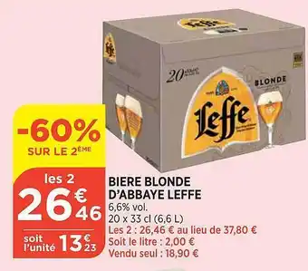 Match Bière Blonde D'abbaye Leffe offre