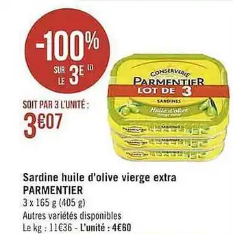 Casino Supermarchés Sardine Huile D'olive Vierge Extra Parmentier offre