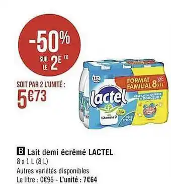 Casino Supermarchés Lait Demi écrémé Lactel offre