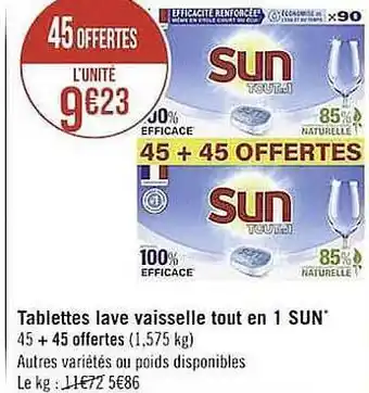 Casino Supermarchés Tablettes Lave Vaisselle Tout En 1 Sun offre