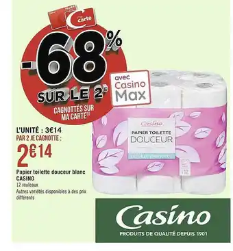 Casino Supermarchés Papier Toilette Douceur Blanc Casino offre