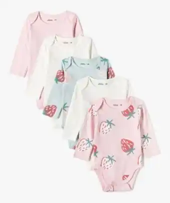 Gémo Body bébé à manches longues col américain 100% coton biologique (lot de 5) vue1 - gemo 4g bebe - gemo offre