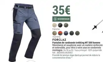 Decathlon FORCLAZ pantalon de randonnée trakking MT 500 homme offre