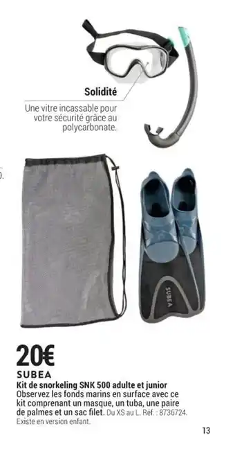 Decathlon SUBEA kit de snorkeling SNK 500 adulte et junior offre