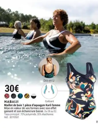 Decathlon NABAIJI maillot de bain 1 pièce d'aquagym karli femme offre