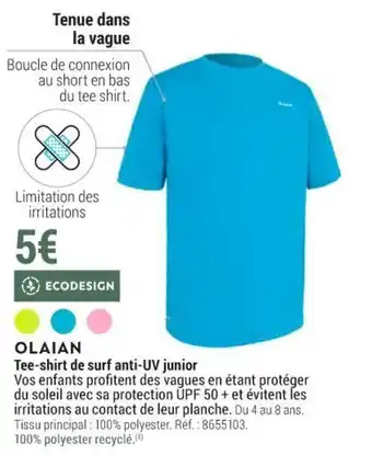 Decathlon OLAIAN tee-shirt de surf anti-UV junior offre