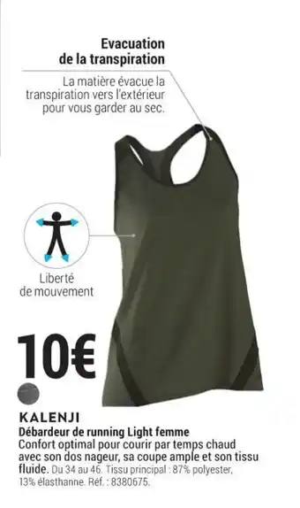 Decathlon KALENJI débardeur de running light femme offre