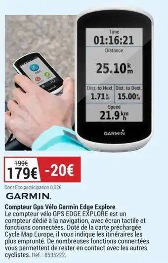 Decathlon GARMIN compteur gps vélo garmin edge explore offre
