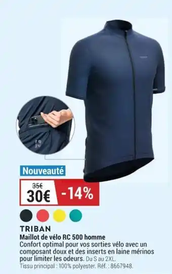 Decathlon TRIBAN maillot de vélo RC 500 homme offre