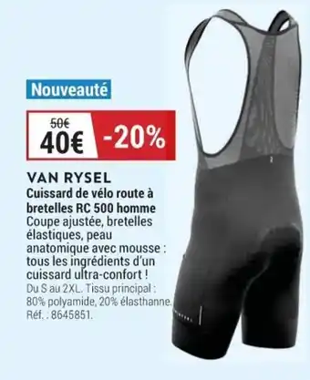 Promo VAN RYSEL cuissard de velo route a bretelles RC 500 homme chez Decathlon