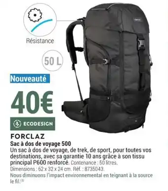 Decathlon FORCLAZ sac à dos de voyage 500 offre