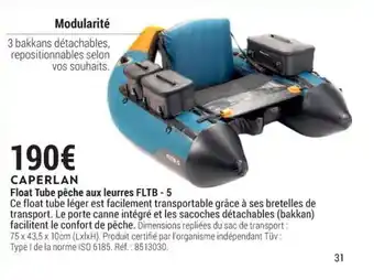 Decathlon CAPERLAN float tube pêche aux leurres FLTB-5 offre