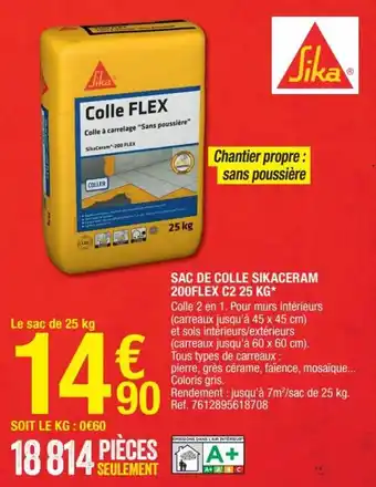 Brico Dépôt Sac de colle sikaceram 200flex C2 25 KG offre