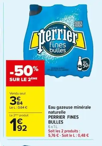 Carrefour Market Perrier Fines Bulles Eau Gazeuse Minérale Naturelle offre