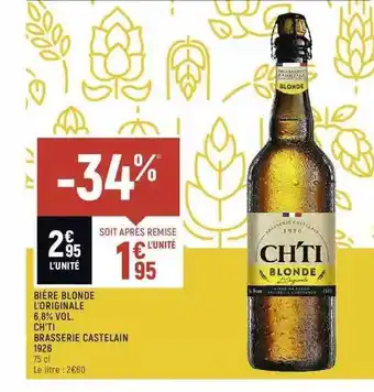 Spar Bière Blonde L'originale 6.8% Vol Ch'ti Brasserie Castelain 1926 offre