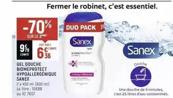Gel Douche Biomeprotect Hypoallergénique Sanex -70% Sur Le 2Úme