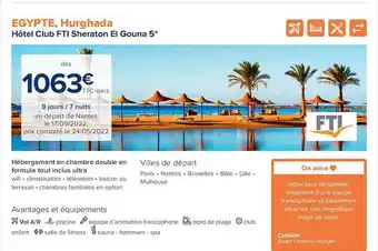 Carrefour Voyages Hôtel Club Fti Sheraton El Gouna 5* offre
