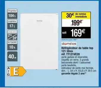 Cora x Carrefour Réfrigérateur De Table Top 121 Litres Doméos offre