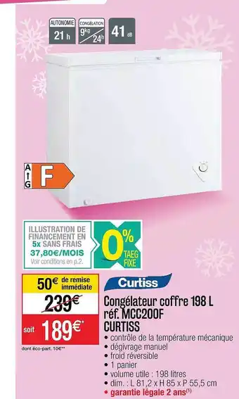 Congélateur Coffre 198l Curtiss