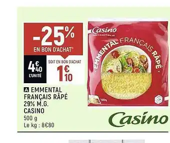 Casino Shop Emmental Français Râpé 29% M.g. Casino offre