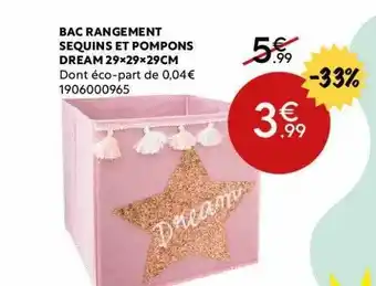 Maxi Bazar Bac Rangement Sequins Et Pompons Dream offre