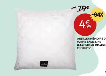 Maxi Bazar Oreiller Mémoire De Forme Basic Line Jl Scherrer 60 X 60 Cm offre