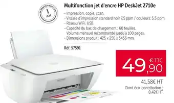 Office Depot Hp multifonction jet d'encre deskjet 2710e offre