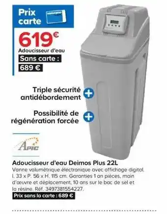 Castorama Adoucisseur D'eau Deimos Plus 22l Apic offre