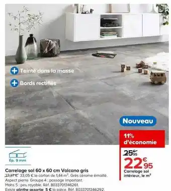 Castorama Carrelage Sol Intérieur Volcano Gris offre
