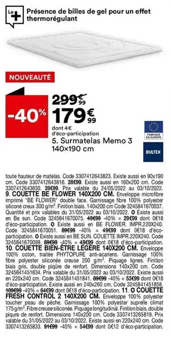 BUT Surmatelas Memo 3 Bultex offre