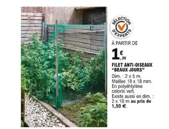 E.Leclerc Brico Filet Anti Oiseaux Beaux Jours offre