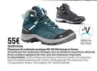 Decathlon Quechua Chaussures De Randonnée Montagne Mh100 Mid Homme Et Femme offre