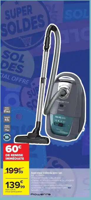 Carrefour Rowenta Aspirateur Traineau Avec Sac offre