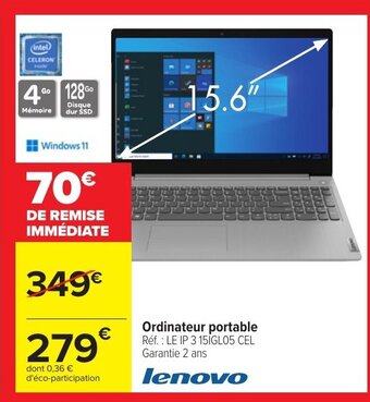 Carrefour Lenovo Ordinateur portable offre