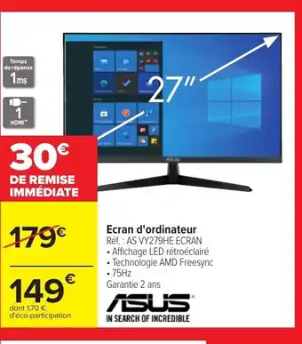 Carrefour Asus Ecran d'Ordinateur offre