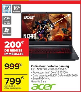 Carrefour Acer Ordinateur Portable Gaming offre