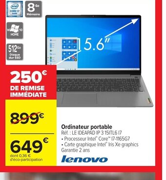 Carrefour Lenovo Ordinateur Portable offre