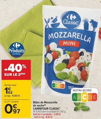 Carrefour Carrefour classic' billes de mozzarella de vache offre