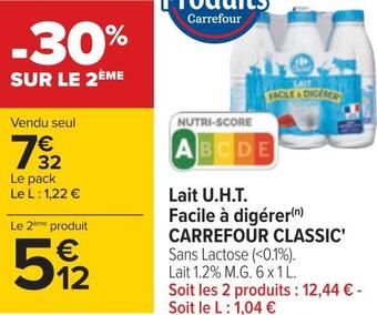 Carrefour Carrefour classic' lait u.h.t. facile à digérer offre