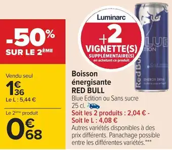 Carrefour Red bull boisson énergisante offre