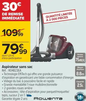 Carrefour Rowenta aspirateur sans sac offre