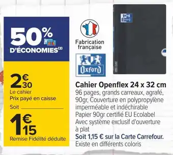 Carrefour Oxford cahier "open flex" offre