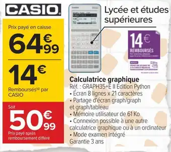 Carrefour Casio calculatrice graphique offre