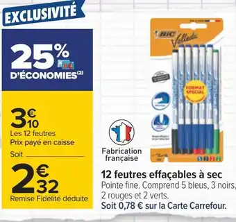 Carrefour Bic 12 feutres effaçables à sec offre