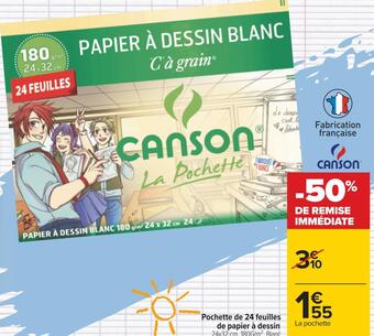 Carrefour Canson pochette de 24 feuilles de papier à dessin offre