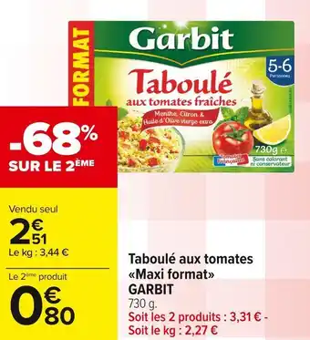 Carrefour Market Garbit taboulé aux tomates maxi format offre