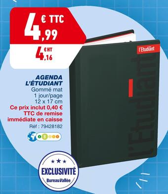 Bureau Vallée L'étudiant agenda offre