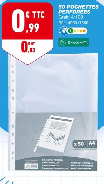 Bureau Vallée Exacompta 50 pochettes perforées offre