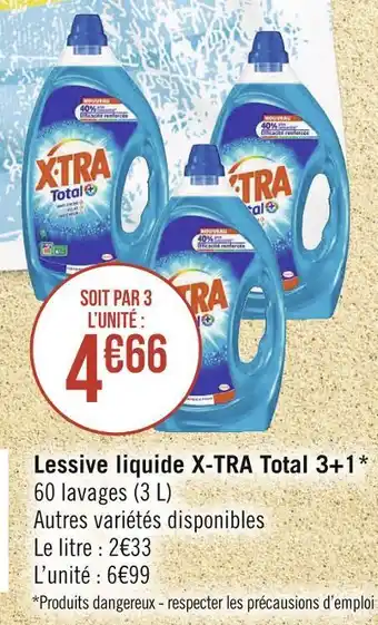 Géant Casino X-tra lessive liquide total 3+1* offre